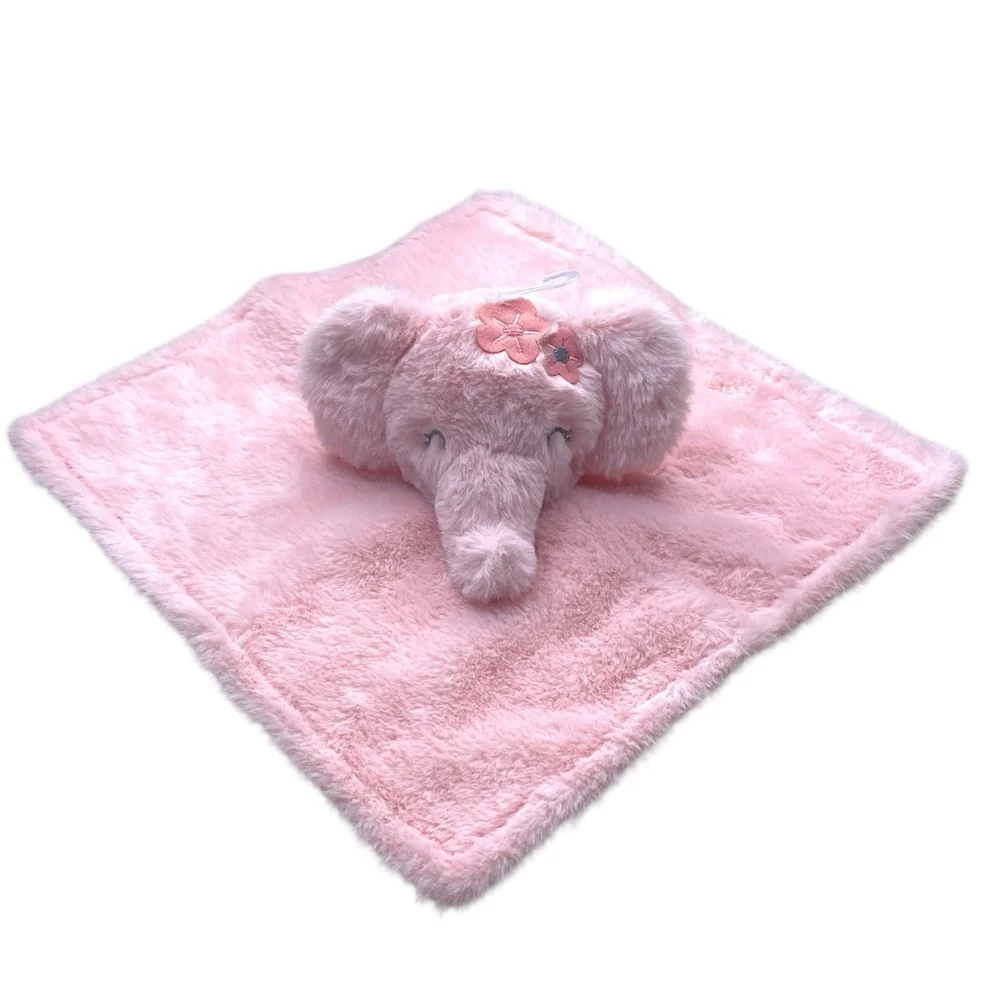 Parents Choice Elephant Lovey Floral Satin Security Blanket Plush Flower Pink